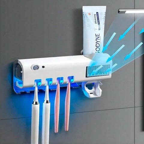 USB & Solar Rechargeable Toothbrush Holder & Toothpaste Dispenser