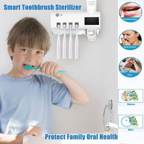 USB & Solar Rechargeable Toothbrush Holder & Toothpaste Dispenser
