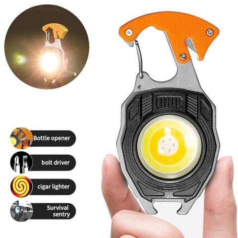 4 in 1 Keychain LED Rechargeable Flashlights with Lighter, Whistles, Screwdriver, Bottle Opener and a Lot