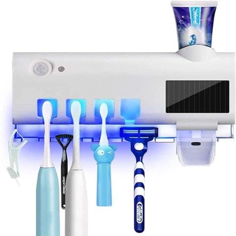 USB & Solar Rechargeable Toothbrush Holder & Toothpaste Dispenser